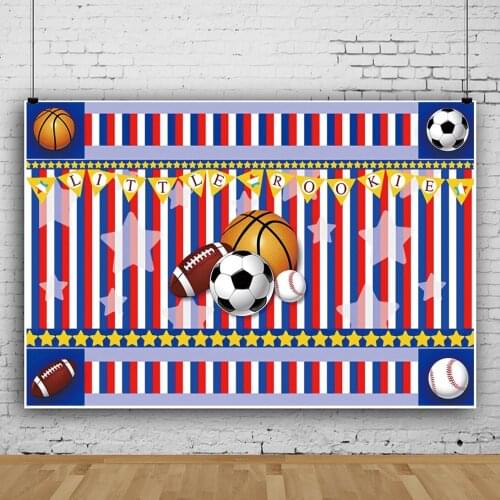 Blue and Red Stripes Ball Sports Portrait Photography Background Cloth Boys Like Birthday Party Decors Photo Backdrop Photocall