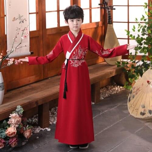 Traditional Red Embroidery Hanfu Dress Boy Han Dynasty Costume Chinese Style Ancient Clothing Tang Suit