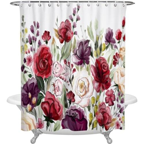 Waterproof Shower Curtains Color Flower Leaf Plant Watercolor Shower Curtain Frabic Polyester Bathroom decor Curtain