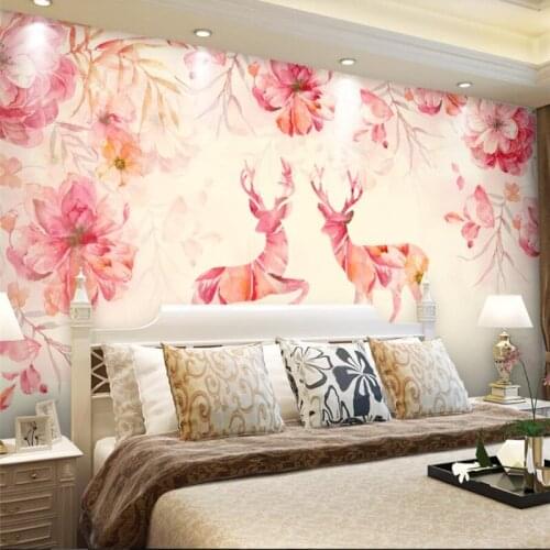 Wellyu Elk forest background wall retro background hand-painted watercolor flower wall custom large mural green wallpaper