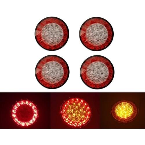 4x E4 95mm High bright Truck Round Tail Lights 12V Red Amber LED Tail Lamp For Trailer Lorry Bus Car Stop Turn Signal Back Light