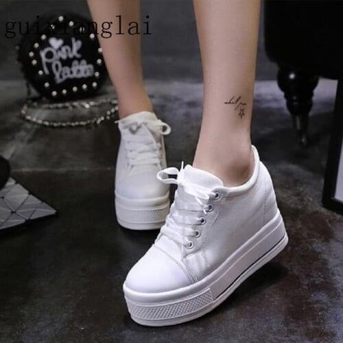 2021 low-top platform canvas shoes women with inner height 8cm womens Korean platform single shoes
