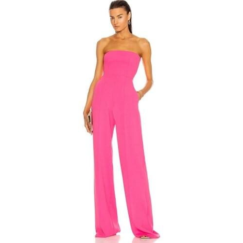 Sexy Off Shoulder Strapless Summer 2021 Rose Red Women Jumpsuits Casual Slim Femme Streetwear Fashion Rompers Overall BD2086