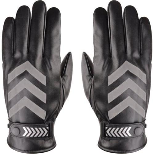 Winter pu leather reflective gloves plus velvet warm guards thickened duty guards reflective cold and windproof mens gloves