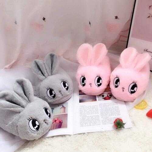 1PC 35-38 38-40 Size Cute Animal Girls Rabbit Home Shoes Flat With Winter Indoor Floor Shoes Short Plush Anti-slip Dot Sole