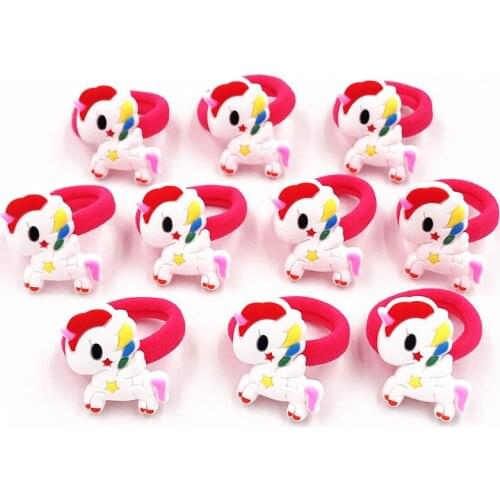 10Pcs Kawaii Cartoon Unicorn Horse Elastic Hair Bands Girls Children Hair Accessories Rubber Hairbands Kids Headwear Hair Rope
