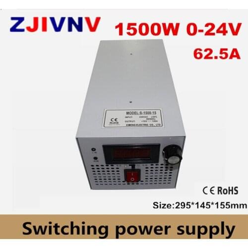 1500W 24VDC 62.5A Single Output Switching Power Supply AC-DC Switched Power Supply S-1500-24 output adjustable 0~24v
