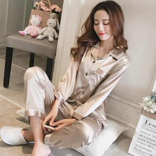 2020 Silk Pijamas Women Spring Autumn Ice Silk Thin Section Sets Sexy Large Size Casual Home Service Two-Piece Suit Pijama Cetim