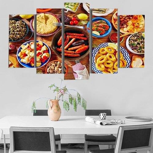 5 Pieces Wall Art Canvas Painting Food Kitchen Poster Modular Home Living Room Decoration Framework Pictures Abstract