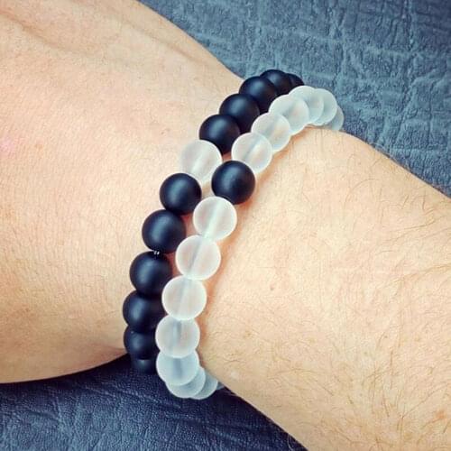 8mm Natural Stone Beads White Quartz Matte Onyx Couples Bracelets Yoga Beaded Bracelet Anniversary Gift For Women Men Jewelry