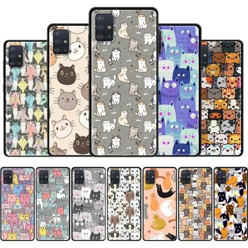 Black Soft Case for Samsung A51 A71 A21s A31 A12 A41 A32 M31 A52 M51 A11 A02s M30s A01 Capa Phone Cover Cartoon Funny Cat Shell