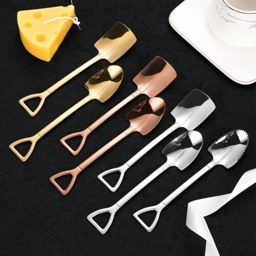 Dessert Spoon Creative Glod Silver Stainless Steel Fruit Froks Tea Coffee Spoon for Ice Cream Long Handled Spoon Cutlery Kitchen