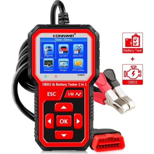 KONNWEI KW681 6V 12V Car Motrocycle Battery Tester & OBDII Diagnostic Scanner Tool 2 in 1 Battery Tester Car Diagnostic Tool