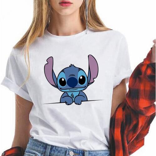 Disney Stitch Women Tshirt Popular Animation Lilo & Stitch Cute Printed Crewneck Tshirt Ropa Mujer Short Sleeve Tees For Girl