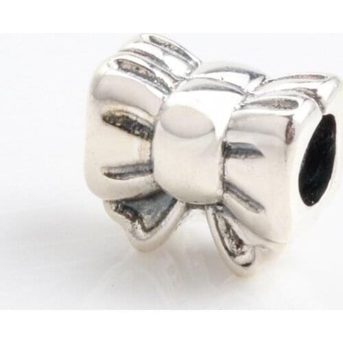 100% Authentic S925 sterling silver bow beaded Fit Original Bracelet Necklace DIY Jewelry