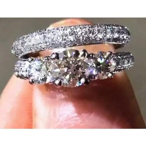 Huitan Temperament Sweet Women Wedding Set Rings Inlay Dazzling Crystal Cubic Zirconia Modern Design Engagement Fashion Jewelry