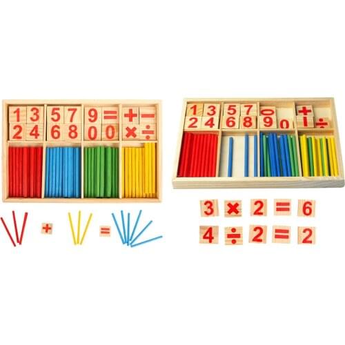 Colorful Math Educational Counting Sticks Baby Kid Arithmetic Numbers Learning Rod Kindergarten Teaching Wood Bar Toy 23x16x3cm