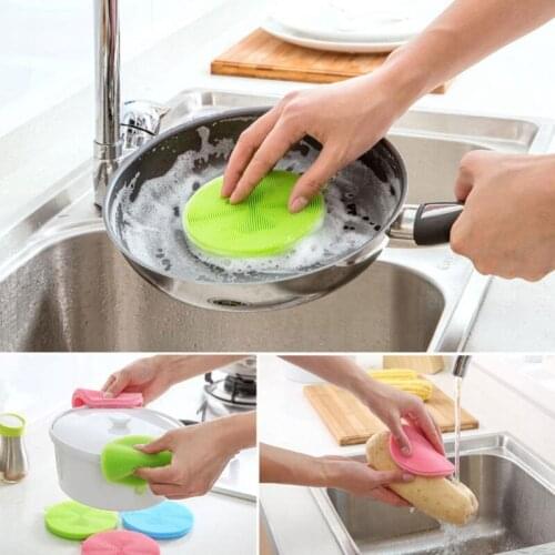 Kitchen Cleaning Tool Round Silicone Brush Clean Dish Bowl Pot Pan Scouring Pad