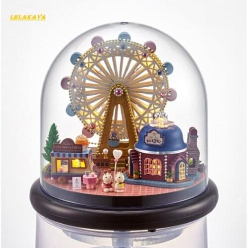 Doll house Ferris wheel wooden park doll houses miniature home assembling Dollhouse diy ball toys kit totoro figure