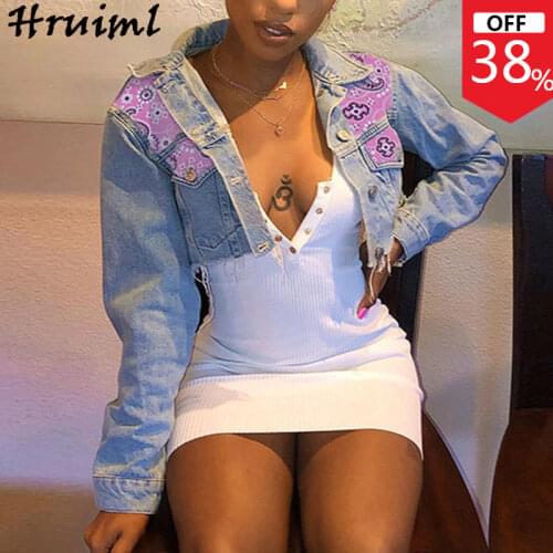 Jean Jacket Women Denim Jackets Fashion Long Sleeve Turndown Collar Female Short Coat Casual Patchwork Cropped Jacket Coats