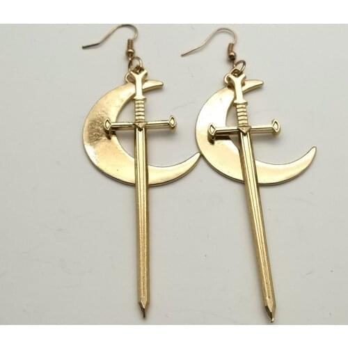 Sword Moon Earring Witch Warrior Pagan Viking Alternative Gothic Medieval Black Classic Warrior Gift for Women 2021 NEW