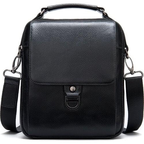 Famous design double zipper pocket Totes bag mens portable Genuine leather bag business vertical square shoulder messenger bag