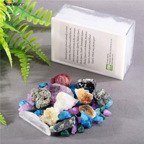 Sunligoo Irregular Natural Rock Stones Kit Mixed Amethyst Geode Agate Fluorite Citrine Tumbled Gemstones Crystal Stone Ornament