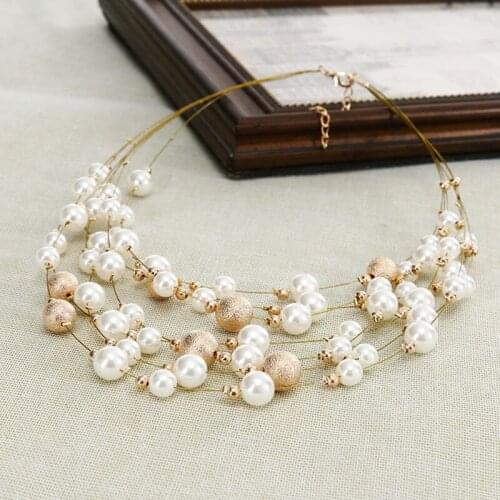 2020 New Imitation Pearl Jewelry Set Simulated Pearl Double Layer Women Earrings Necklace Sets For Wedding