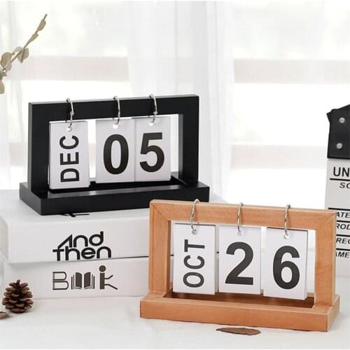 NEW Creative Home Calendar Desktop Decoration Retro Simple Coffee Shop Office Living Room Manual Flip Wooden House Decoration