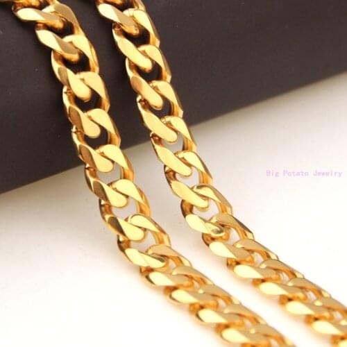 Unique 5mm Yellow Gold Tone Cuban Curb Link Chian Stainless Steel Charming Mens Necklace Chain Jewelry 16-40inch Custom Size