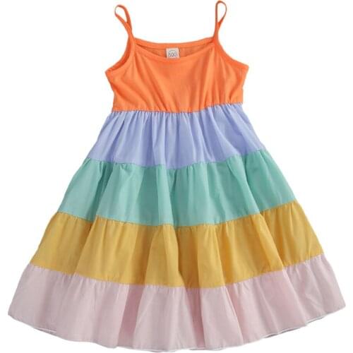 1-6T Girls Dress Childrens Clothing Set Kids Toddler Infant Summer Dress Sleeveless Beach Boho Casual Patchwork Girls Dresses