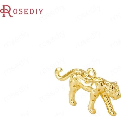 40534)6PCS 15x7MM Hole 1MM 24K Gold Color Brass Leopard Pendants Jewelry Making Supplies Diy Findings Accessories
