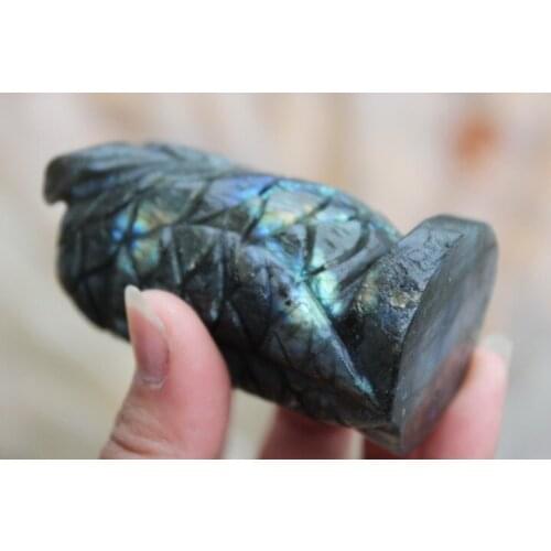 Natural labradorite owl quartz crystal carving Night owl