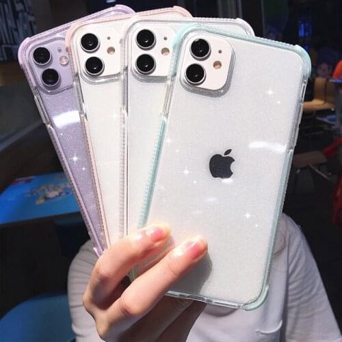 Shockproof Bumper Glitter Phone Case For iPhone 11 XR XS Max 7 8 X Bling Sequins Clear Cover For iPhone 12Pro Max coque fundas