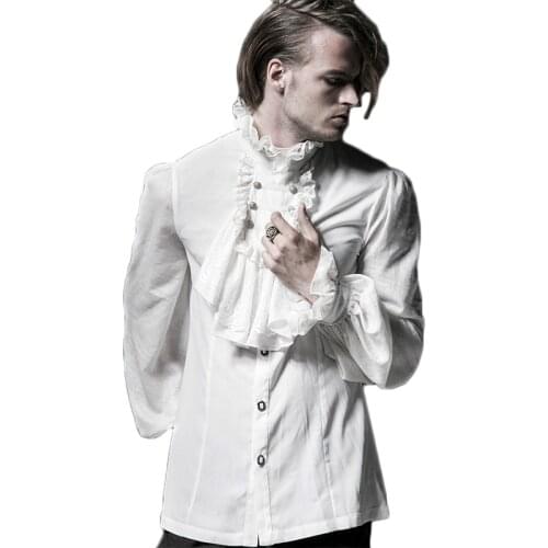 Punk Gothic Shirt Mens White Shirts Black Blouses Fashion Chiffon Emnossing Dress Shirt Long Sleeve Blouses Of Large Sizes