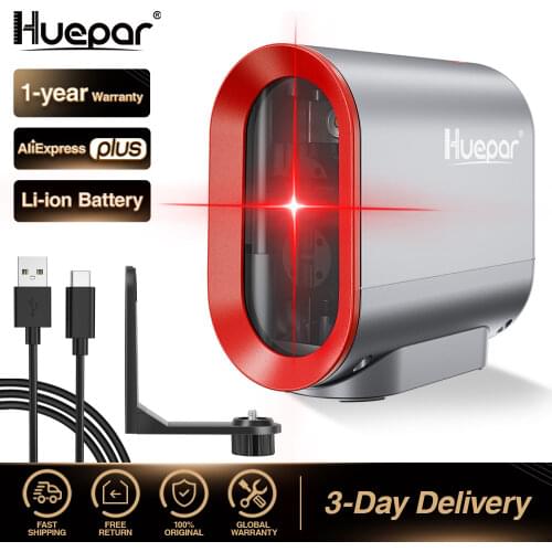 Huepar 2 lines Self-leveling Laser Level & Li-ion Battery self-leveling Red Beam Cross Line with Pulse Mode & adapter laser Tool