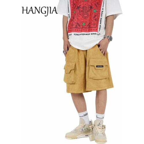 Hip-hop Suede Cargo Shorts Summer Men Women Loose Casual Knee Length Shorts High Street Korean Fashion Cargo Trousers