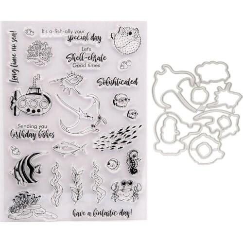 Silicone RUBBER Clear Stamps CUTTING DIES For Scrapbooking Sea fish LETTERS DIY PAPER Album Cards MAKING EMBOSSING FOLDER MOLD