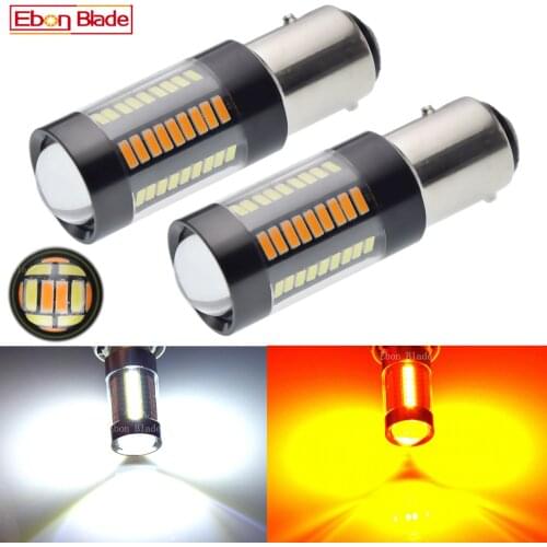 Pair LED Car Signal Lamp 1157 BAY15D P21/5W 4014 66SMD White/Amber Auto Dual Color Switchback Turn Signal DRL Bulb Light 12V DC