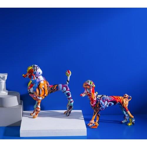 Creative Color 2pcs/set Painted Graffiti Poodle Art Poodle Dog Decorations Home Entrance Wine Cabinet Office Decor Resin Crafts
