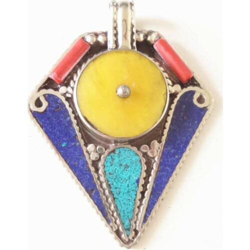TBP769 Nepal Hand Vintage Lovely Pendant Copper Inlay Colorful Stone Pendants