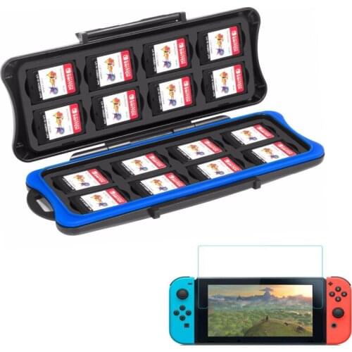 Nintend Switch Waterproof Cartridges Game Card Storage Box For Nintendos Switch NS Console Tempered Glass Screen Protector Film