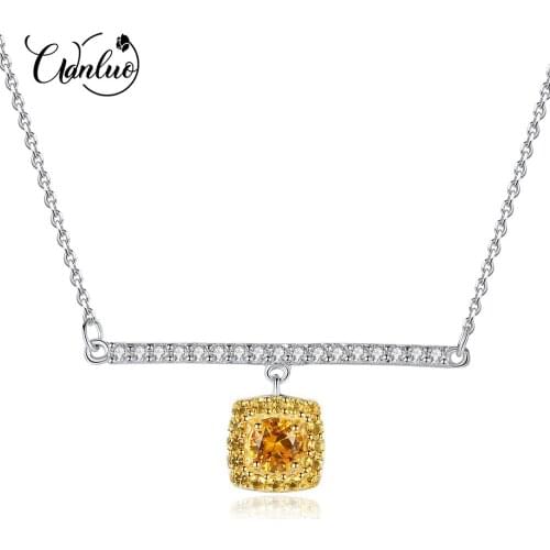 WANLUO Real 925 Sterling Silver Link Chain Necklace&Pendant Citrine Golden Necklaces Fasinating Fine Jewelry Colar Feminino 2019