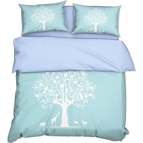 YuXiu 3D Printing Light Blue Tree Duvet Covers 3Pcs Sets Bedding Set Bed Linen Cover Pillowcases King Queen Full Twin Double