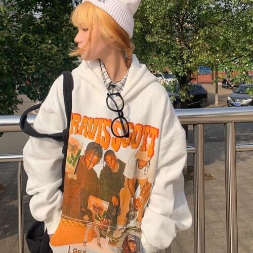 European and American graffiti hooded womens new trend hip-hop high street plus velvet thick lazy style jacket