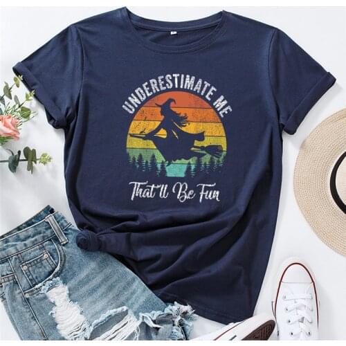 Plus Size Women T-Shirt S-5XL New Witch Printed Shirt 100%Cotton Women Tops O Neck Short Sleeve Tees Summer Mujer Tshirt