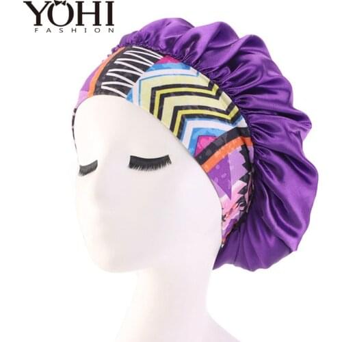 2019Ladies Wide Elastic Band Night Sleep Hat Wide Band Satin Silk Bonnet Soft Silk Long Hair Care Caps cosmetic Hair Accessories