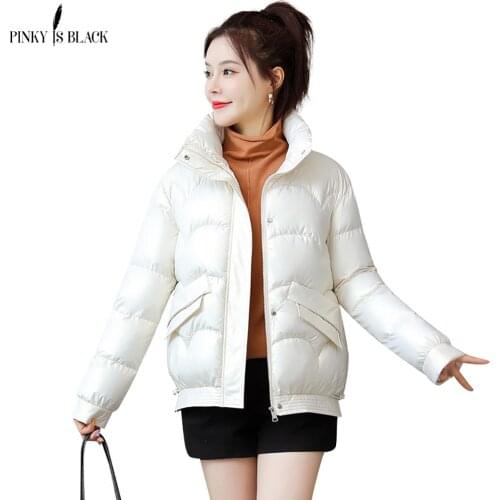 PinkyIsBlack Womens Winter Jacket Thick Stand Collar Warm Short Parkas Women Winter Coat Elegant Shiny Cotton Padded Jackets