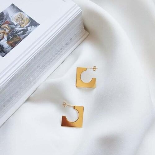 Hot Sale Punk Square Stud Earrings Silver 925 For Women Statement Korean Gold Earring Party Gifts Fashion Jewelry