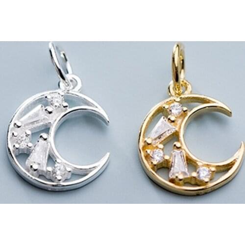 Hollow Out AAA Zircon Paved Moon Charms Romantic 925 Sterling Silver Women Dangle Pendants DIY Jewely Findings Fit Bracelets